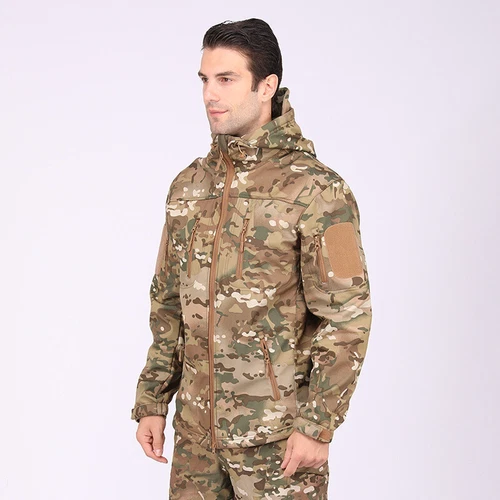 Giacca a vento tattica uomo soft shell giacca esercito jacket cappuccio tempo libero ~ - Foto 48 di 65
