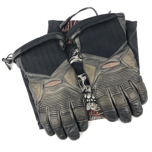 Harley Davidson Heated Brown Leather Gloves With Buff Men’s Motorcycle Riding 