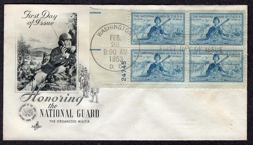 1953 U.S. National Guard (Scott 1017) - Artcraft Plate Block FDC TE432