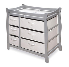 Sleigh Style Baby Changing Table with 6 Storage Baskets and Pad