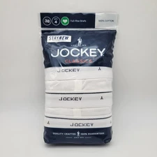 Men's Jockey 4 Pack Classic Stay-New Full Rise Briefs White 100% Cotton Size 38