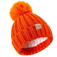 Childrens Winter Warm Pompom Hat Fleece Lined Knit Beanie for Kids Aged 3-9, ...