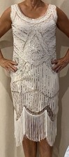 Beaded Roaring 20 s Flapper Costume Dress With Fringe-Sz Med