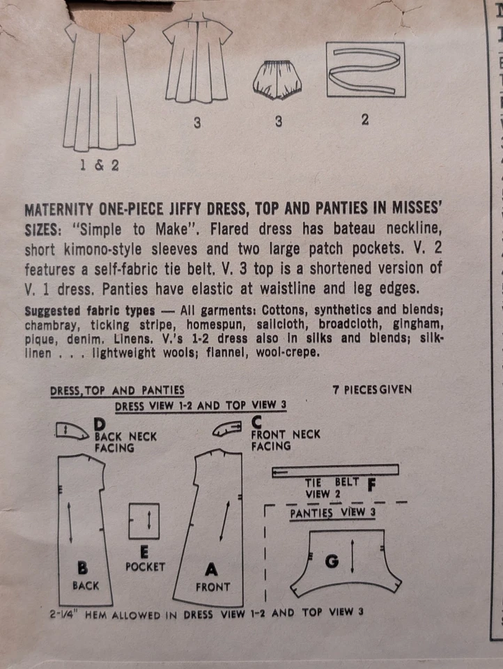 Vestido, top y bragas vintage de maternidad años 60 patrón de costura simplicity 4994  Foto 2 de 4
