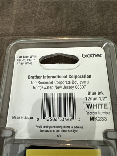 Brother Serie M Cartuccia Nastro Etichettatrici P-Touch 12mm 1/2w Blu su Bianco MK233 - Foto 3 di 3