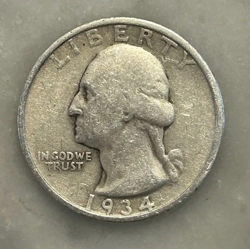 1934-P Washington Quarter - G - Good - 90% Silver