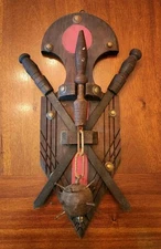 Vintage Medieval Sword & Mace Wall Decor Plaque Removable Miniature Weapons 