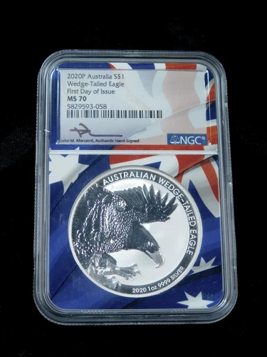 2020P $1 Australia Wedge Tailed Eagle 1 oz - NGC MS70 FDOI Signed Mercanti
