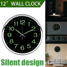 Large 12" Battery Wall Clock Luminous Glow Night Light Quartz Silent Home Office