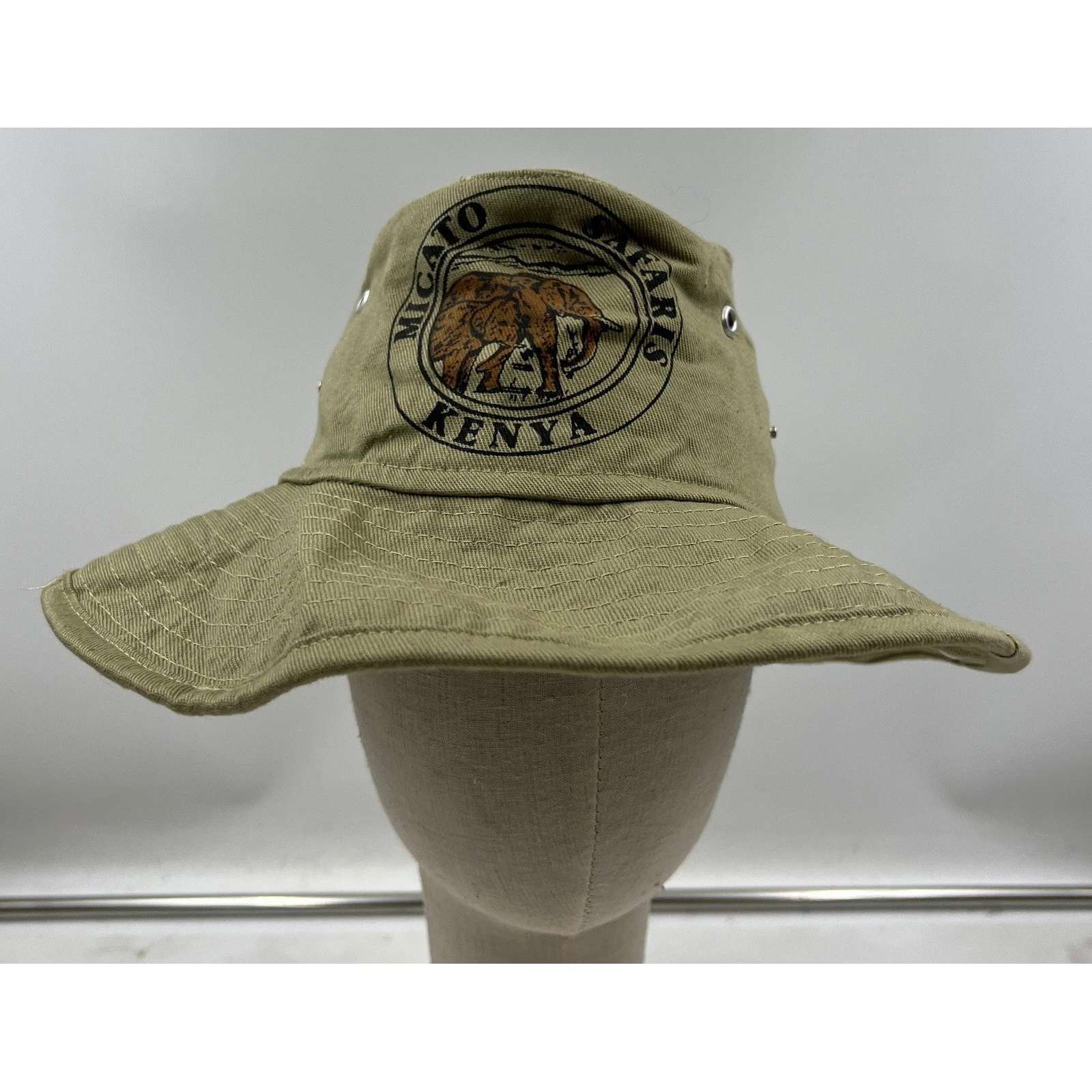 Micato Safaris Kenya Bucket Hat Olive Green Cotton Elephant Graphic Sun Hat
