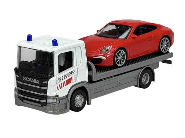 Welly Scania P320 Flatbed 1:57 + Porsche 911 991 Carrera S 1:43 Die Cast New Box-image