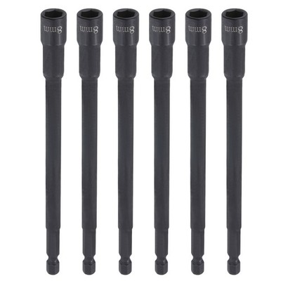 6pcs Nut Driver Drill Bit 8mm Socket 1/4'' Hex Shank 6'' Long Magnetic Setter