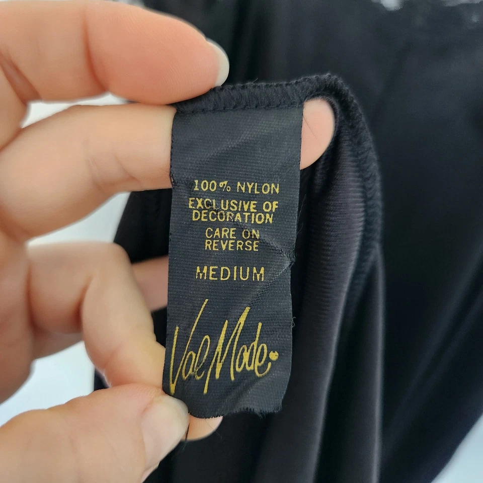 Maxi camisón lencería vintage Van Mode negro de nailon con ribete de encaje Foto 3 de 4