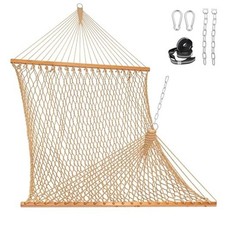 Double Rope Hammock, 2 Person Traditional Outdoor Hand Woven Cotton Rope Tan