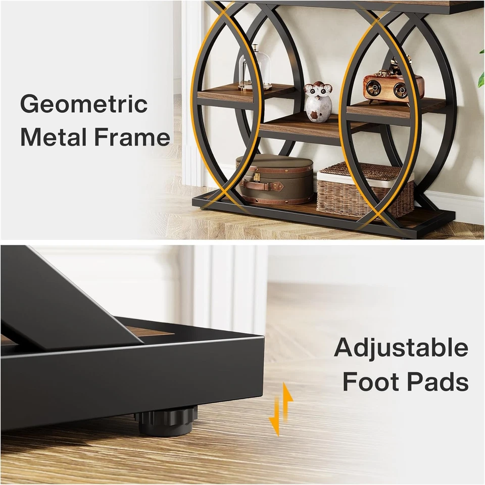 Mesa console 39,4", mesa de entrada industrial 4 níveis sofá mesa com prateleiras de armazenamento - Imagem 4 de 4