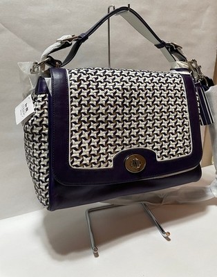Coach Legacy Canning Leather Romy Top Handle Woven Bag Marine/Chalk 23411 NWT
