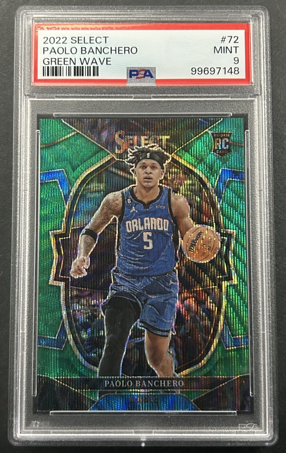 2022-23 Panini Select - Paolo Banchero #72 Orlando Magic RC Green Wave /50 PSA 9