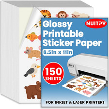 150 Sheets Glossy Sticker Paper, 8.5In X 11In Sticker Paper for Inkjet Laser P