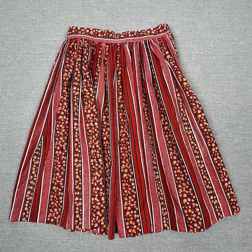 Vintage Prairie Twirl Skirt Girls 10 Red Floral Stripe Cottagecore Boho Handmade