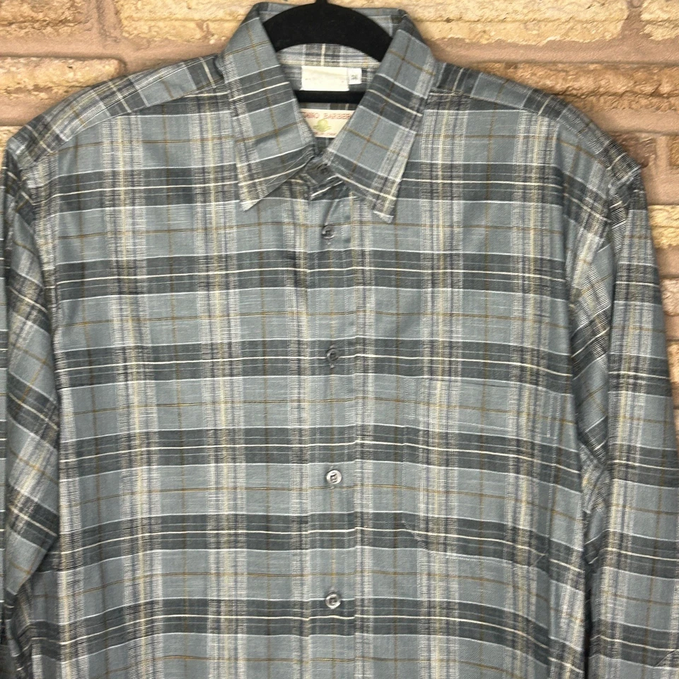Camisa Luciano Barbera Italiana Gris Azul Cuadros 100% Algodón Mediana Foto 2 de 4