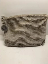 THE SAK Crocheted Small Zippered Change Purse Coin Bag cappuccino brown