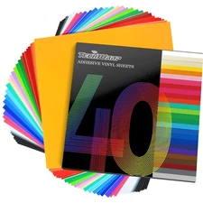 Permanent Vinyl 12" x 12" 40 Sheets/Pack Assorted Colors Adhesive Vinyl Sheet...