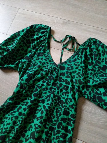 George grün & schwarz Leopardenmuster Hängerchen Kleid Rüschen Urlaub Boho Freizeit UK10 - Bild 9 von 19