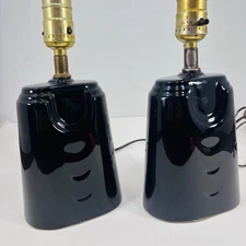 2 X Ceramic Mid Century Black (Art Deco Style) Table Side Lamps