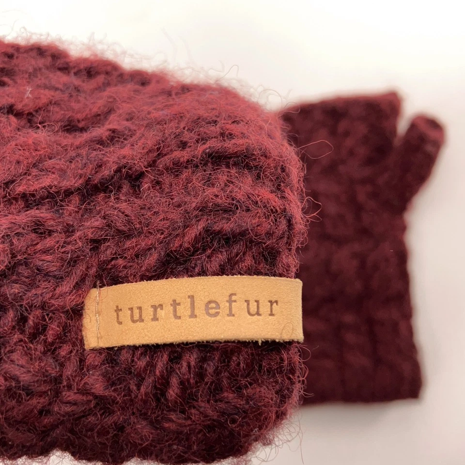 Turtle Fur fingerless glove mitten knit dark red fleece lined - Image 3 of 4