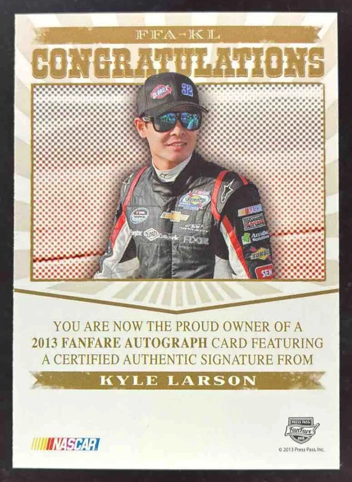 2013 Press Pass Fanfare Autograph Gold Series Logo #FFA-KL Kyle Larson Auto /125 - Image 2 of 2
