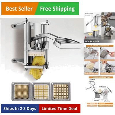 French Fry Cutter, Wall Mount Potato Cutter for Fries with 1/2'', 3/8'', 1/4'...