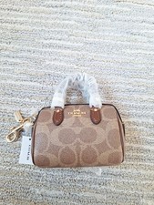 NWT COACH Mini Rowan Satchel Bag Charm In Signature Canvas Tan/Brown