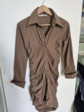 Zara Womens Taupe ( Brown) Long Shirt/ Dress. Ruched. Size M.