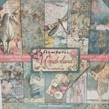 Stamperia Wonderland 12x12 Scrapbooking Paper Pad 10 Double Sided Sheets New