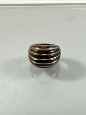 MILOR 14k Yellow God Strip Carved Tiger Eye Dome Ring Size 9.5