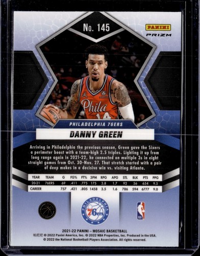 2021-22 Panini Mosaic DANNY GREEN Green Prizm #145 Philadelphia 76ers - Picture 2 of 2