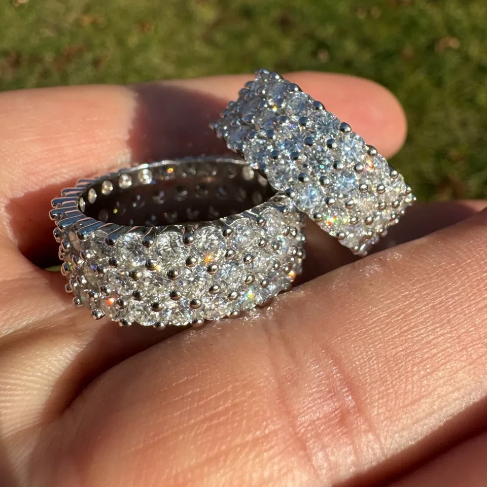 MOISSANITE Real 925 Silver Hip Hop Iced Honeycomb Set Eternity Band 13mm Ring - Image 4 of 4