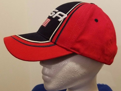 Berretto Baseball Bandiera USA Ricamato Regolabile Metallo Chiusura Flip Rosso Bianco Blu - Foto 2 di 7