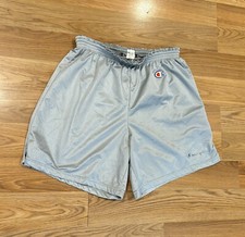 Vintage 80s Champion Mesh Gym Logo Above Knee Shorts Silver Gray USA Size Large