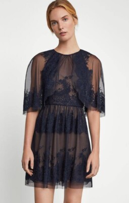 blue dress for baby girl BCBGMAXAZRIA Lace Embroidered Satin Gown – Runway Catalog