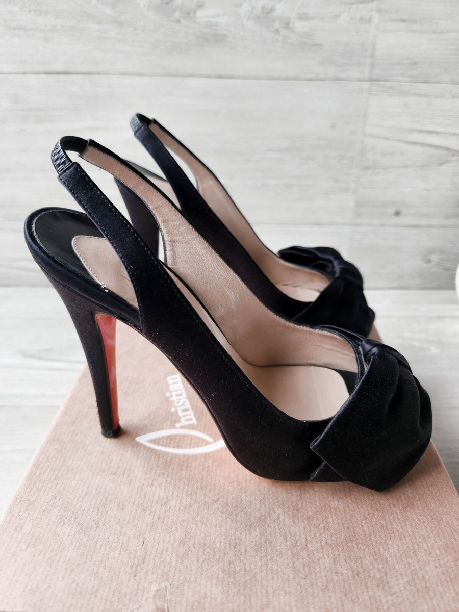 Christian Louboutin Black Satin Bow Accents Slingback Pumps  display picture 1
