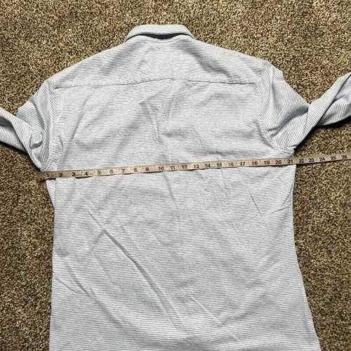 NWOT BOSS Hugo Boss Stripe Slim Fit Linen Cotton Ronni 53 Shirt Blue Mens Large - Picture 4 of 8