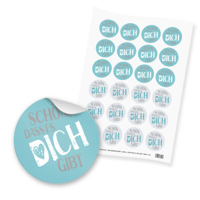 24x itenga Sticker Schön dass es dich gibt Aufkleber grau türkis Etikett Design