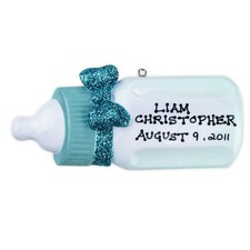 Personalized Blue Bottle Baby Boy's First Christmas Ornament Grandchild Newborn