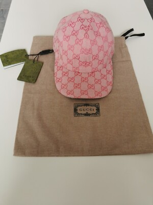 Gucci Gg Monogram Canvas Cotton Baseball Cap Head Hat Pink Size S