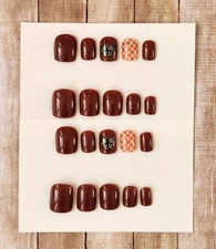 Custom Press On Handmade Gel Nails Copper Butterfly Accent Square Short 20 Tips