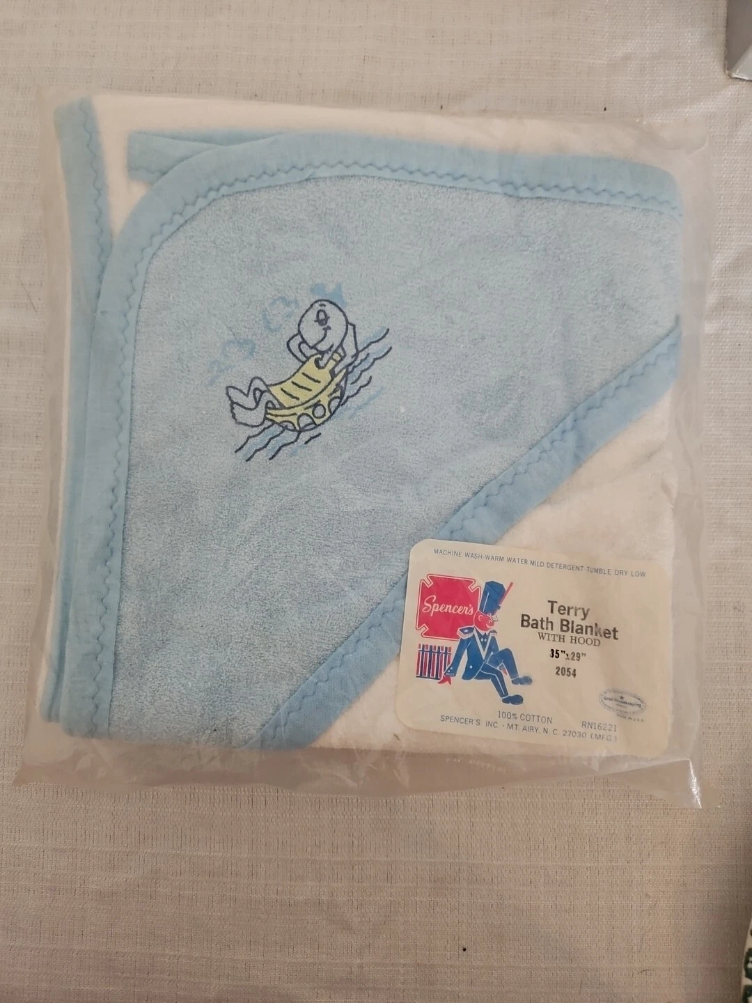 Spencer's Terry Bath Blanket With Hood New Old Stock Made In The USA Blue Turtle