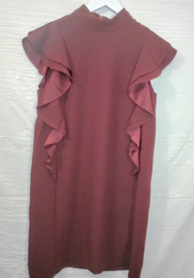 Kate Spade Crepe Flutter Sleeveless Shift Dress Magic Midnight Wine Red Sz 6 - Image 2 of 4