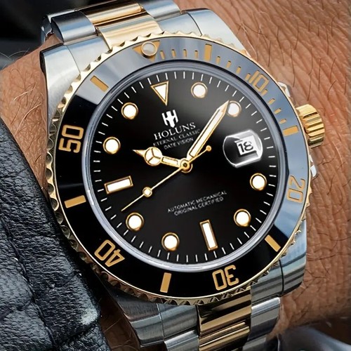 HOLUNS Watch Waterproof BLACK & GOLD MECHANICAL AUTOMATIC - Picture 4 of 5