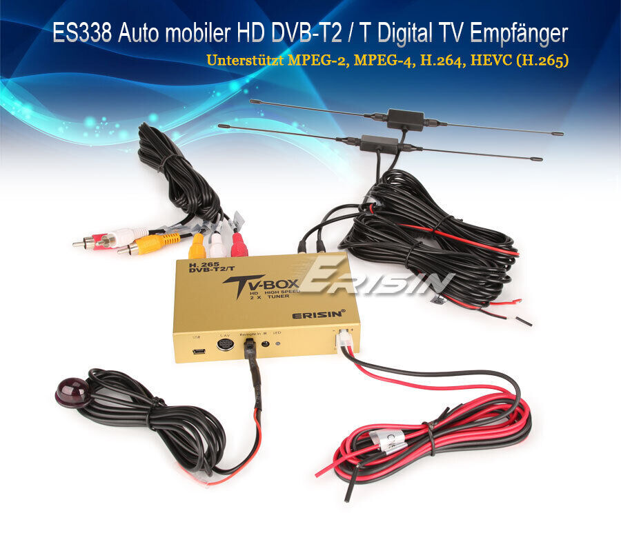 Receptor de TV Digital ES338 H.264/265 Auto Móvil HDMI USB HEVC 160 km/h DVB-T2 Caja